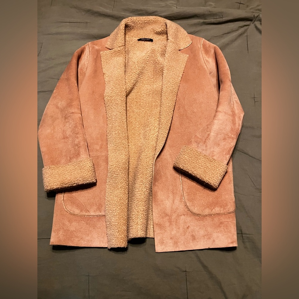 Vintage Western Sherpa Lined Faux Suede Rancher Jacket Tan Brown M